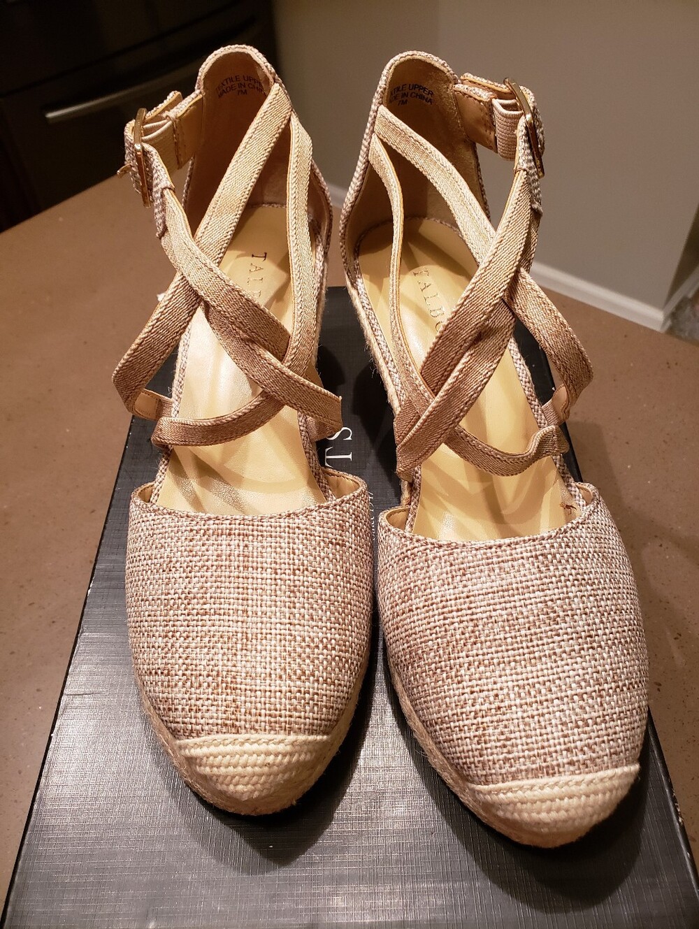 Natural Strappy Wedge Shoes